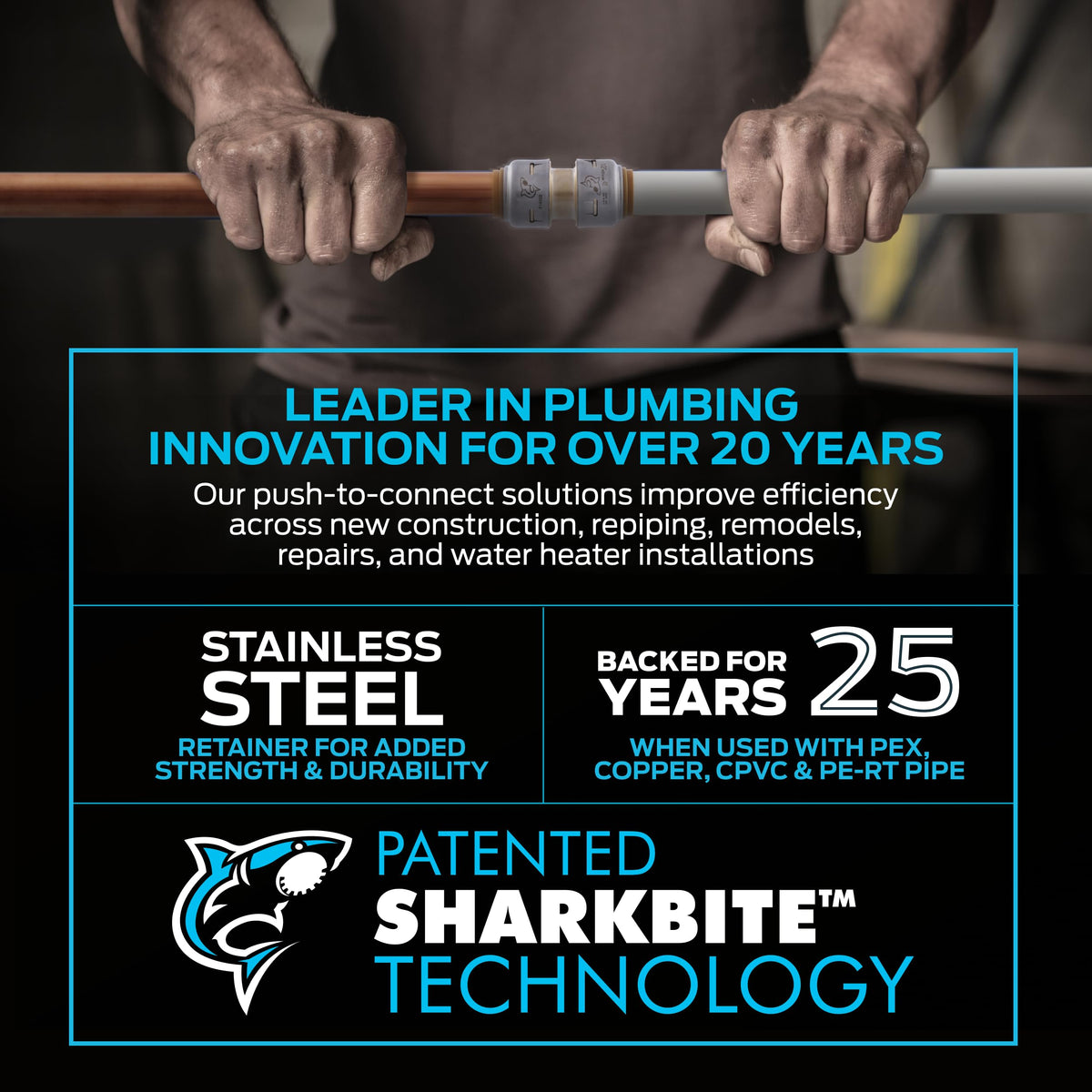 SharkBite Max 1 Inch x 1 Inch x 3/4 Inch Reducing Tee, Pack of 3, Push To Connect, PEX Pipe, Copper, CPVC, PE-RT, HDPE, UR416