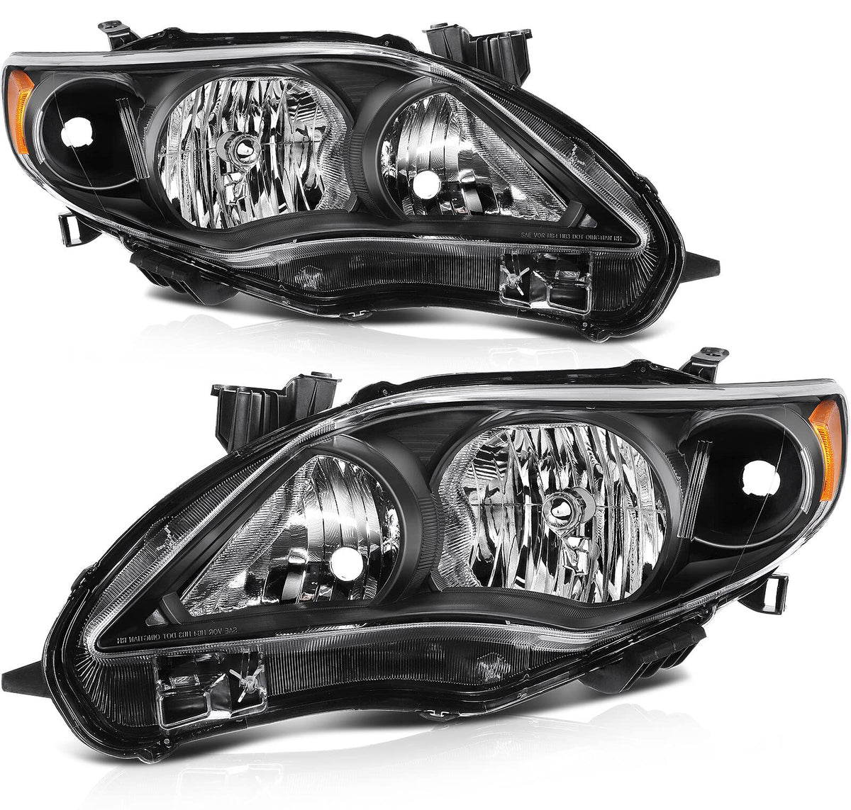 OCPTY Headlight Assembly Pair Replacement For 2011-2013 for Toyota Corolla Black Housing Amber Reflector Clear Lens Bulbs Not In