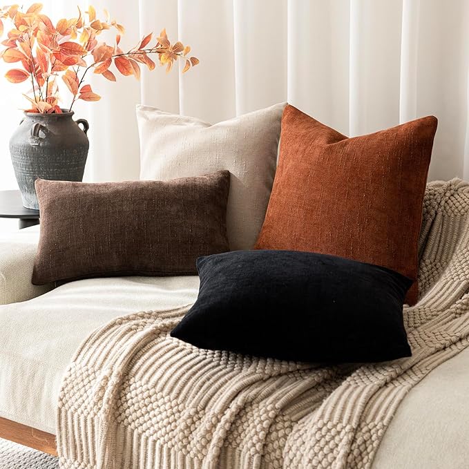 Foindtower Pack of 2 Soft Textured Throw Decorative Pillow Covers Square Accent Solid Cushion Cover Cozy Farmhouse Pillow Case with Zipper for Couch Sofa Bed Living Room 26x26 Inch, Burnt Orange