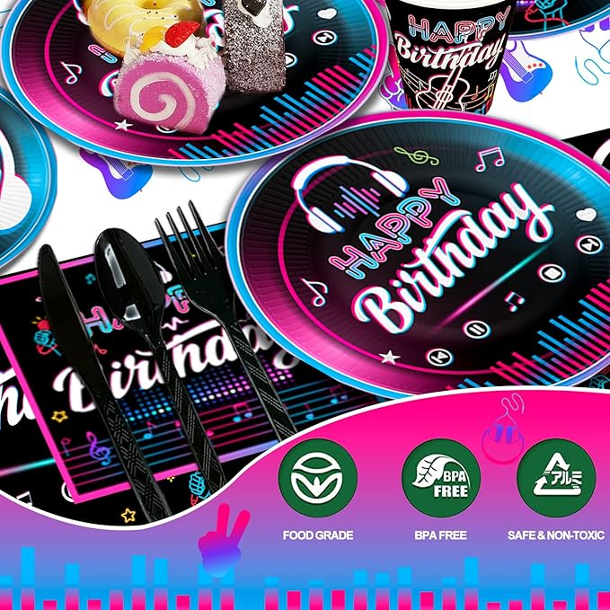 Music Party Decorations, 16 Guests Music Birthday Party Tableware Set, Music Balloons Banner Tablecloth Plates Cups Napkin etc Music Theme Party Decor Supplies