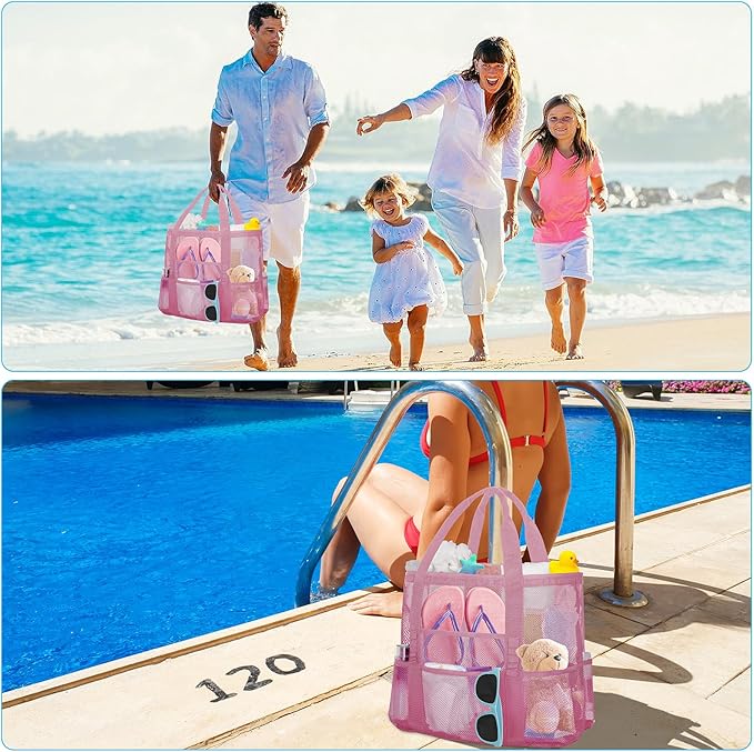 Mesh Beach Bags for Family - Women Beach Tote Bag for Toys, Towels, Travel Vacation Cruise Essentials
