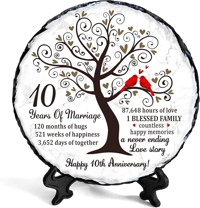 Tin Couple Slate Plate – 10th Anniversary Wedding Gifts for Couple, Parents – 10th Anniversary Wedding Gift Ideas – 10 Years of Marriage Decoration Plaque, Keepsake (Tin/Aluminum)