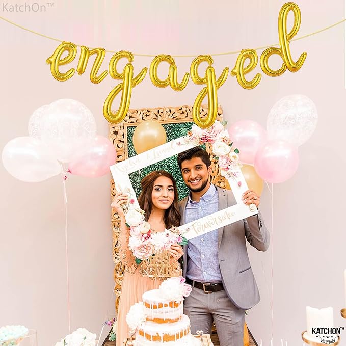 KatchOn, Gold Engaged Balloons Letters - 16 Inch | Balloons for Engagement Decorations | Engaged Banner for Bachelorette Party Decorations