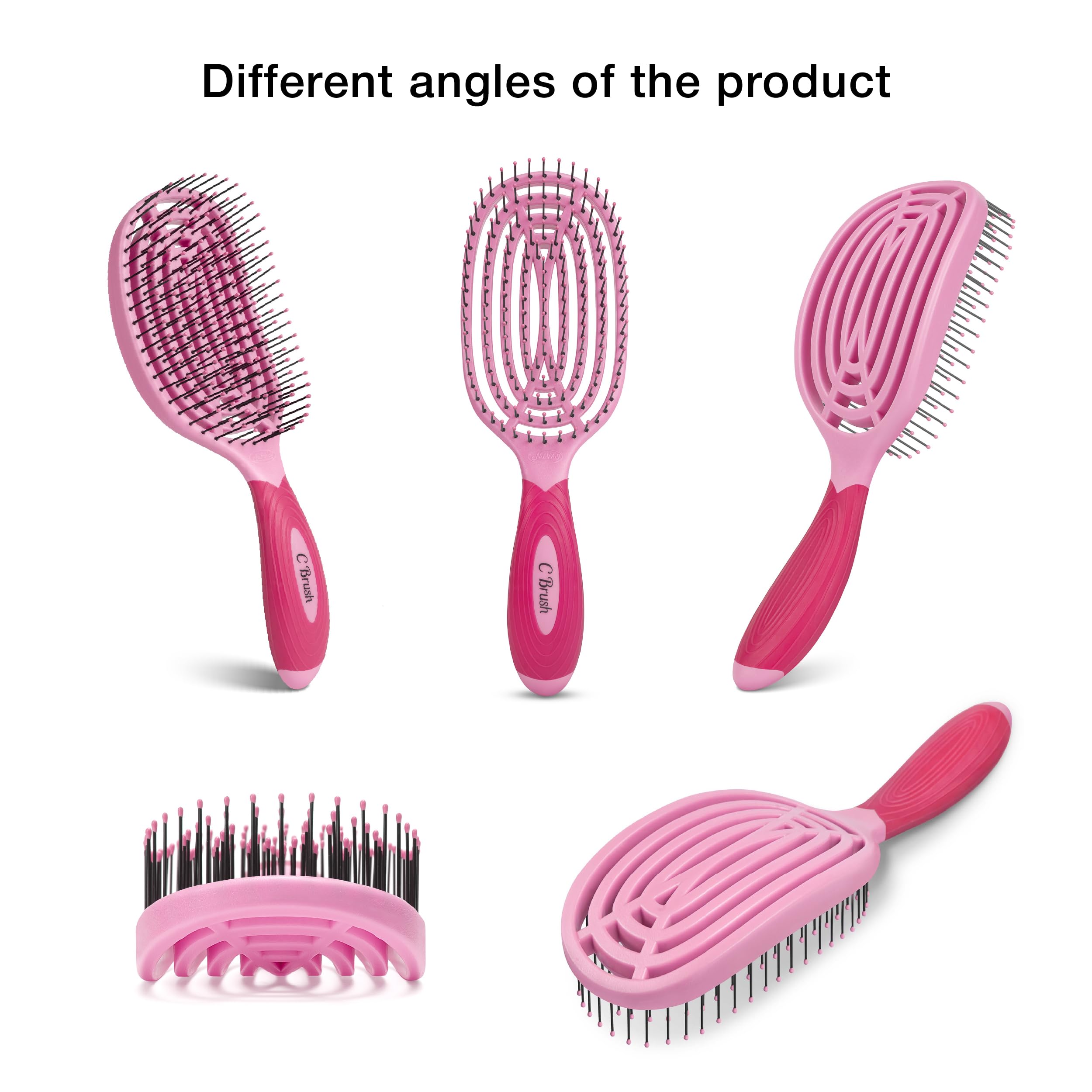 NuWay® C Brush® Scalp Care Detangling Hair Brush – Gentle Scalp Massage & Easy Detangling for Wet or Dry Hair, Everyday Hairbrush for Healthy Looking Hair (Pink Petal)