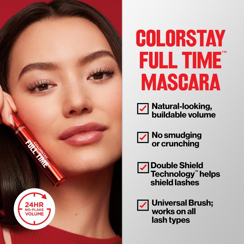 Revlon ColorStay Full Time Mascara, Volumizing Eye Makeup, 24 Hour Wear, Smudge-Proof, Non-Clumping and Flake-Free Formula, 401 Blackest Black