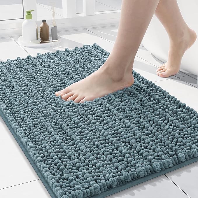 Arotive Luxury Chenille Bathroom Rug Mat, Extra Soft Thick Absorbent Shaggy Bath Rugs, Non-Slip Machine Wash Dry, Plush Bath Mats for Bathroom, Shower and Tub, 30x17, Smoky Gray