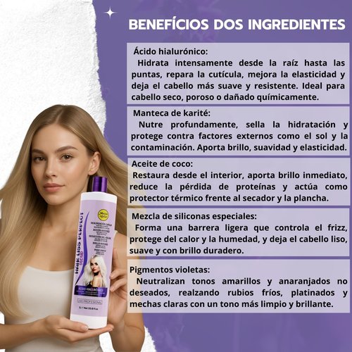 Professional Purple Keratin Treatment | Formaldehyde-Free Brazilian Straightening for Blonde, Grey & Bleached Hair | With Hyaluronic Acid, Ojon Oil, Shea Butter, Silicones & Bio Restore (33.8 fl /1L)