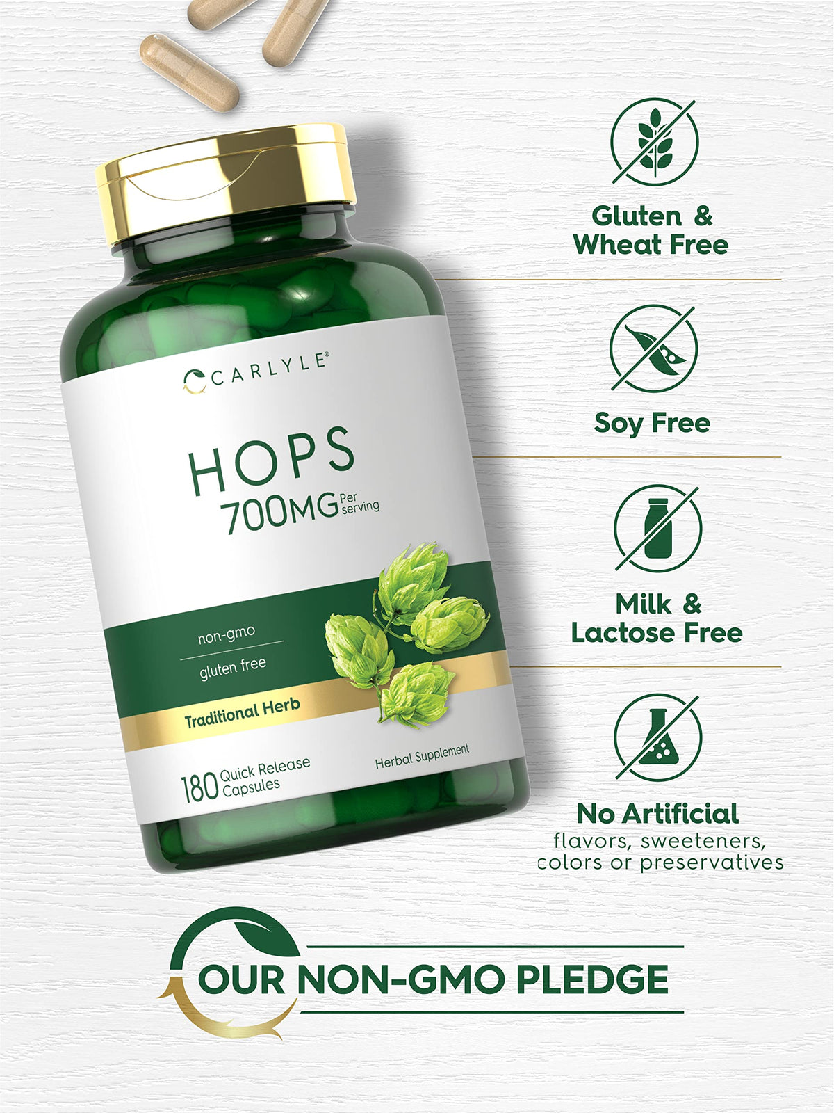 Carlyle Hops Supplement 700mg | 180 Capsules | Non-GMO & Gluten Free | Traditional Herb