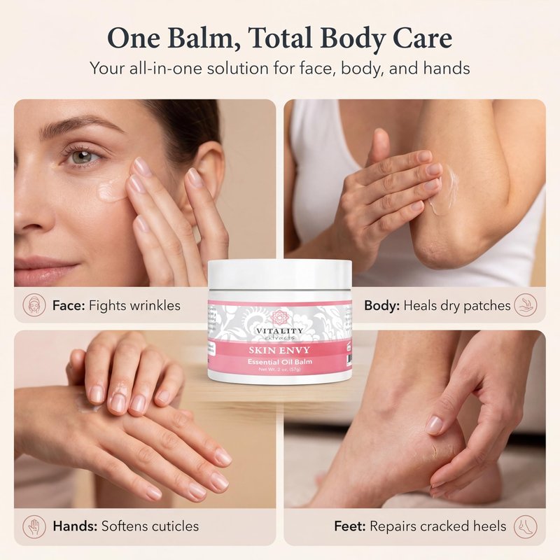 Vitality Extracts Skin Envy Balm - Moisturizer, Beeswax, Vitamin A, Skin Care, All Natural, Coconut Oil