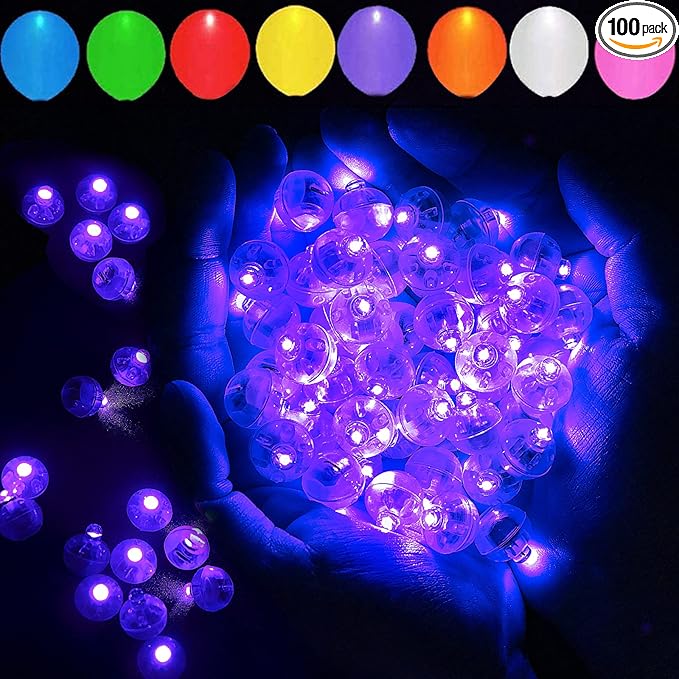 100pcs LED Purple Balloon Light, Round Led Mini LED Lights for Paper Lantern Balloon Indoor Outdoor Party Event Fun, Birthday Party Wedding Decoration Supplies