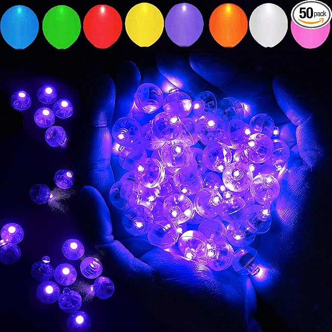 50pcs LED Purple Balloon Light, Round Led Mini LED Lights for Paper Lantern Balloon Indoor Outdoor Party Event Fun, Birthday Party Wedding Decoration Supplies