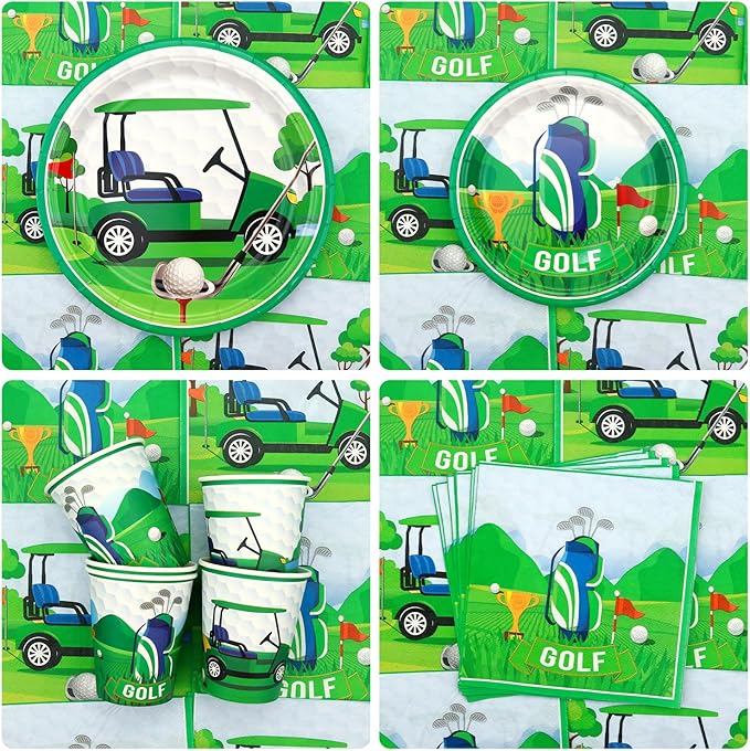 KEFAN Golf Birthday Party Decorations, Golf Theme Party Tableware Supplies including Plates, Cups, Napkins, Tablecloth, Serves 20 (20)