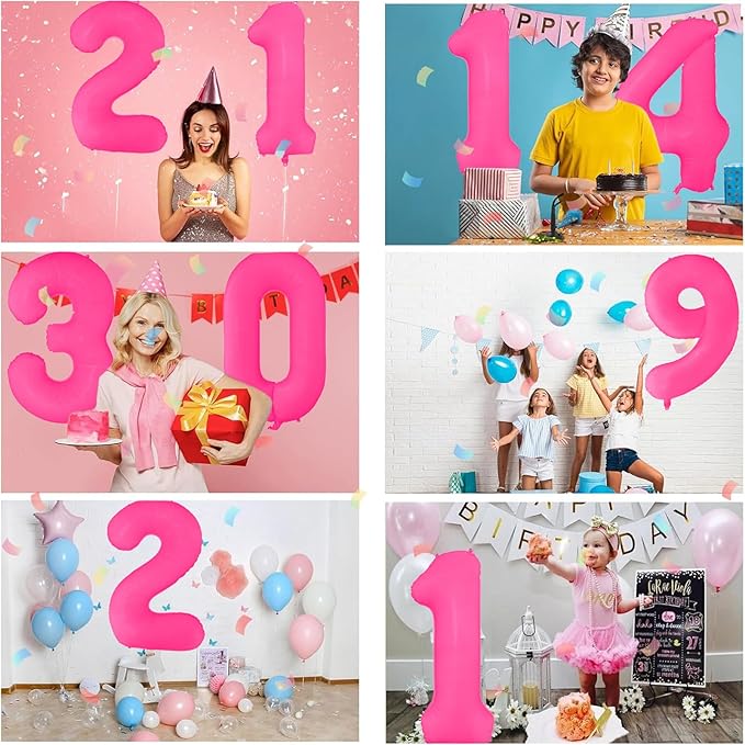 Fluorescent Rose Red Number Balloon 40 inch Giant Foil Helium Balloons Pink Number 7 Balloon for 7th Birthday Party Decorations