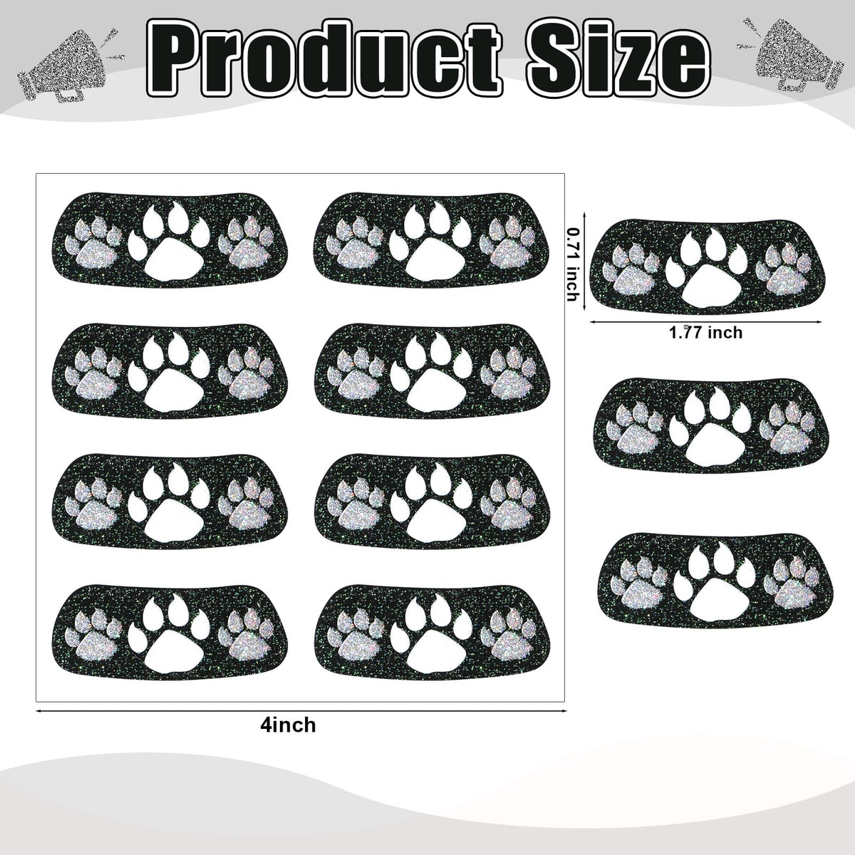 Blulu 24 Pairs Glitter Paw Eye Black Temporary Tattoos Paw Face Tattoo Sticker Claws Sports Eyeblack Cheek Cheers for Football Baseball Softball Birthday Party Sports Fan Cheerleader Supplies(Black)