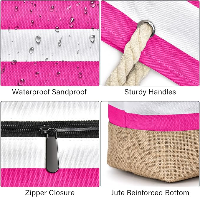 Becokan Beach Bags for Women Large Canvas Beach Tote Bag Beach Bags Waterproof Sandproof Swim Pool Bag Travel Essentials