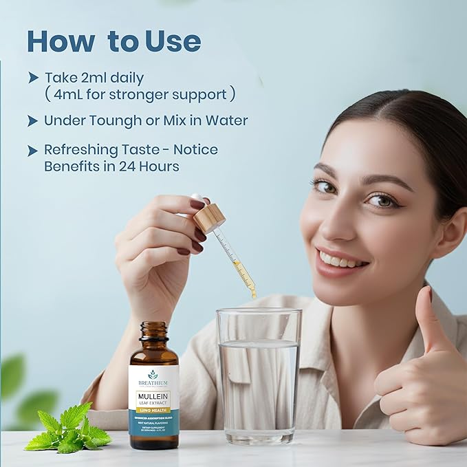 4-in-1 Mullein Drops for Lungs & Gut Health – Liposomal Mullein Leaf Extract, Sunflower Lecithin & Choline for Immune, Digestive, Allergy & Mucus Relief – Made in USA – 4oz Peppermint