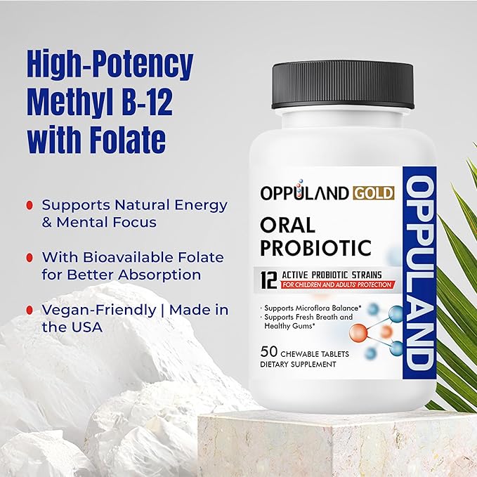 Oral Probiotic with 12 Probiotic Strains, BLIS K12 M18, B. lactis & L. Reuteri - Dental Care - Fresh Breath & Gum Health - Easy to Take for Adults & Kids - Scentless - 50 Chewable Tablets