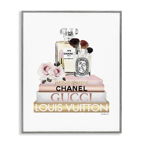 Stupell Industries Fashion Essentials with Iconic Glam Brands, Design by Amanda Greenwood Gray Framed Wall Art, 24x30, White