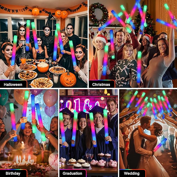 230 LED Foam Glow Sticks, Bulk Glow Sticks, Foam Light Up Sticks Bulk, LED Foam Sticks with 3 Colorful Flash Mode,Glow Party Supply for Wedding, Birthday, Concert, Carnival, Sporting Events