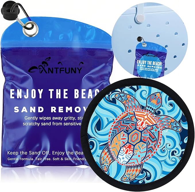 Sand Remover for Beach Cleaner Eraser Family Women Wipe Off Mitt Duster Brush Cup Holder Game Toy Cruise Ship Accessories Summer Vacation Must Have Trip Essential Honeymoon Gift Towel Sea Turtle