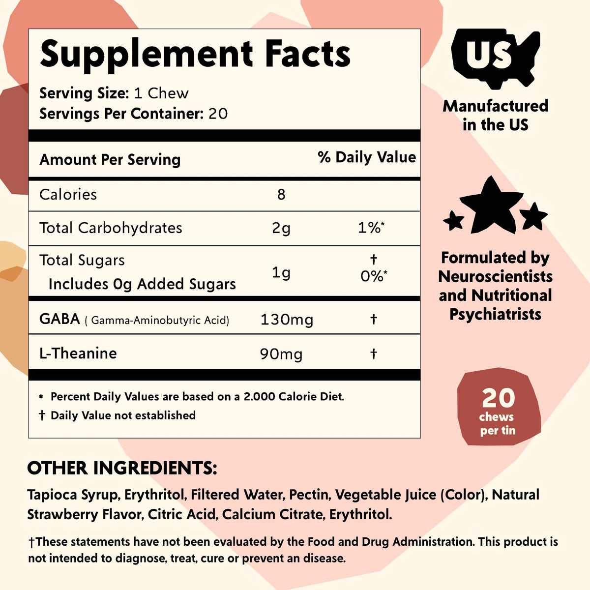 PYM Berry Mood Chews Support for Stress, Worry & Overwhelm, 60 Count | 130mg GABA, 90mg L-Theanine | Vegan, Non-GMO, Gluten-Free, No Added Sugar | All-Natural Mood Support Supplement Made in USA