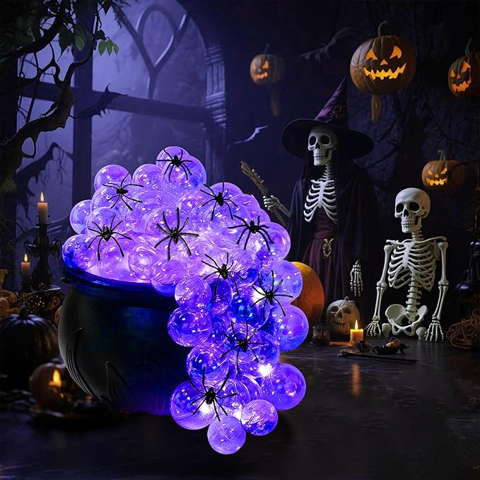 Halloween Decorations Indoor - DIY Bubbling Cauldron Set with 10pcs Simulation Spider, Halloween Hocus Pocus Party Decor with 9.84ft LED Light,Spooky Vintage Decor for Home Kitchen Room