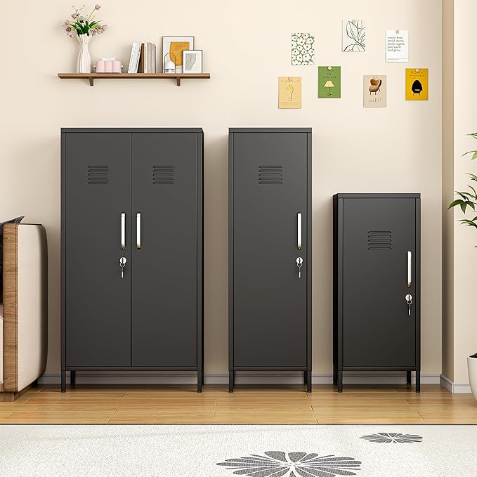 Tall Narrow Storage Cabinet 51.18" H Bathroom Cabinet Metal Pantry Cabinets, 3 Adjustable Shelves for Kitchen, Home Office, Living Room, Dinning Room (Black)