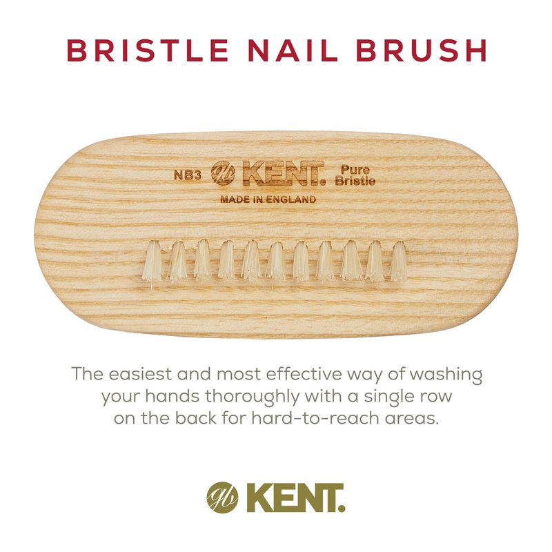 Kent NB3 Natural Bristle Fingernail Brush and Hand Scrub Brush for Nails. Beechwood Finger Nail Brush to Clean Nails and Nail Scrubber Brush for Hands, Feet, Fingernails, and Toenails. Made in England