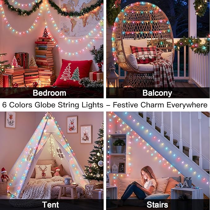 suddus Pastel Easter String Lights, 66ft 200 Led Connectable Globe String Lights Indoor with Timer, Fairy Lights Plug in for Mantle, Tree, Bedroom, Party, Room, Classroom, Patio, Outdoor Decoration