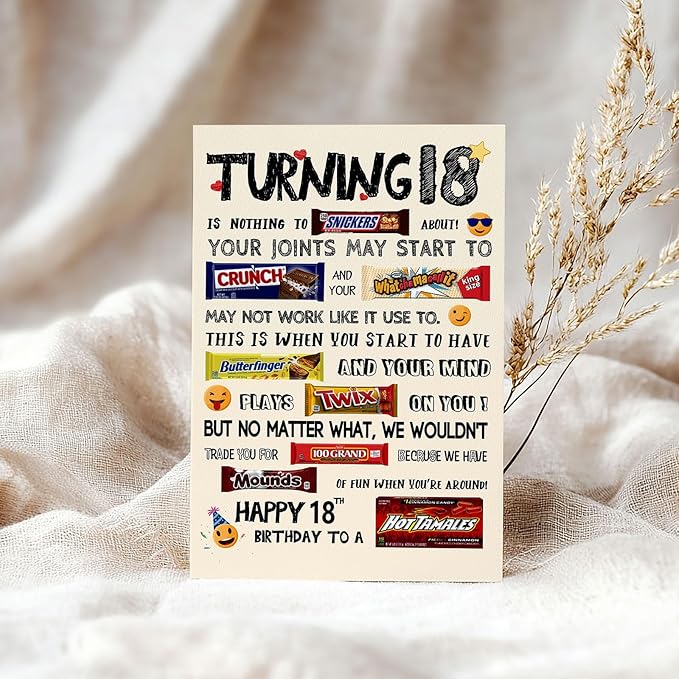 Happy 18th Birthday Card, Funny 18th Birthday Gifts for Him Her, Unique 18th Birthday Decorations for Girls Boys, Best Gifts for 18 Year Old Boy Girl Son Daughter Niece