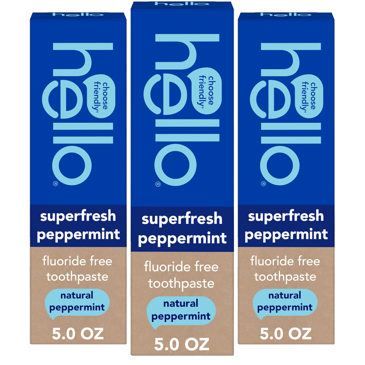 Hello Superfresh Natural Peppermint Fluoride Free Toothpaste for Bad Breath, 5 Oz, Minty Bad Breath Toothpaste, SLS Free, Vegan, Helps Whiten Teeth by Removing Surface Stains (Pack of 3)