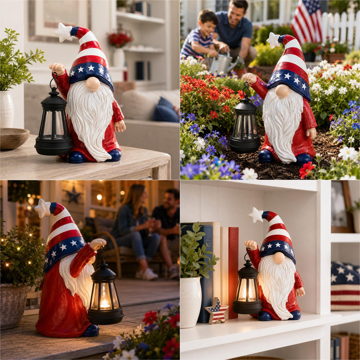 Solar Patriotic Gnome Garden Decor,9.4" Independence Day Garden Statues