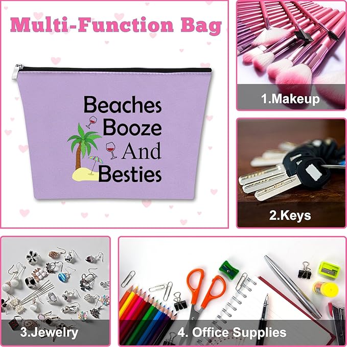 Mxrymvu Beach Gifts for Women Friends Makeup Bag Beach Lover Gifts Cosmetic Pouch Funny Vacation Themed Bag for Women Besties Birthday Christmas Graduation Present Travel Pouch（Purple）