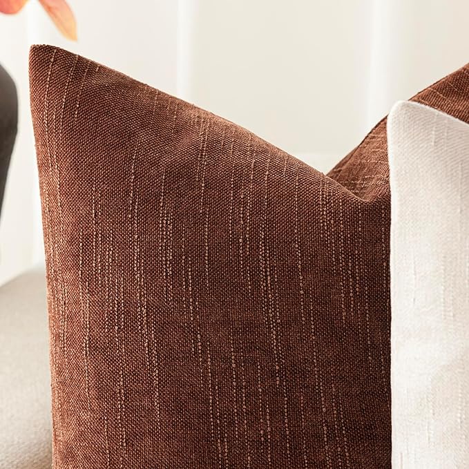 Foindtower Pack of 2 Textured Chenille Throw Decorative Pillow Covers Square Accent Solid Cushion Cover Neutral Farmhouse Lumbar Pillow Case for Couch Sofa Bedroom Living Room 12x20 Inch,Red Taupe