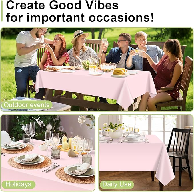 QIKSION Pink Plastic Table Cloth Disposable 2 Pack, 54 x 108 Inch Tablecloths for Valentines, Easter, Mothers Day Decorations, Baby Shower Birthday Party, Rectangle Table Cover
