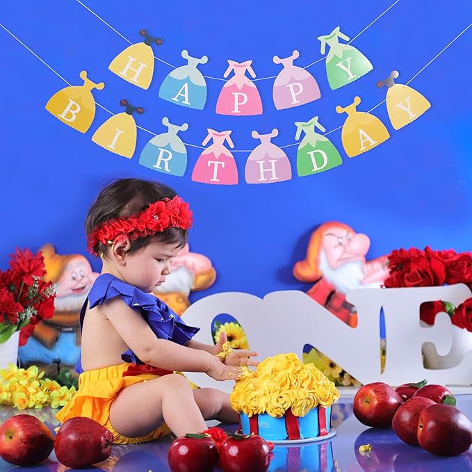 Princess Dress Happy Birthday Banner - Princess Birthday Party Decorations,Gril First/1st Party Bunting,Photo Prop Banner (Princess-1)