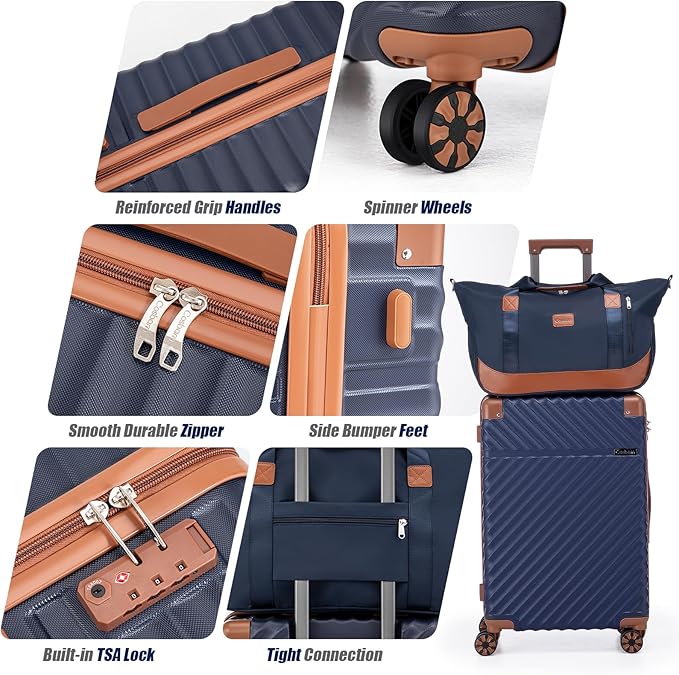 Cosbarn Luggage Sets 5 Piece with TSA Lock Spinner Wheels, Unisex Hard Case ABS Suitcase Set, Hardshell Lightweight Waterproof Travel Hardside Suitcases with Wheels for Women Men, Black