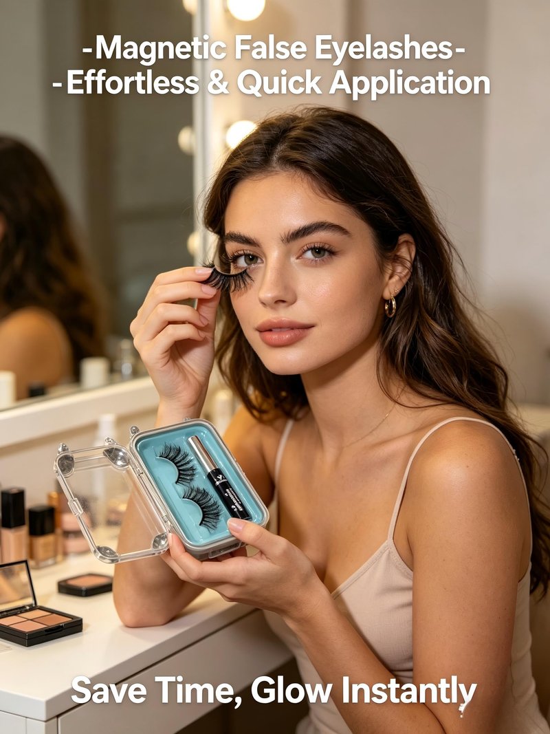 Amzmam Magnetic Eyelashes Natural Look,Magnetic Eyelashes and Eyeliner Kit,Natural Magnetic Lashes,Waterproof, Long Lasting, Easy Apply. (Black-10)