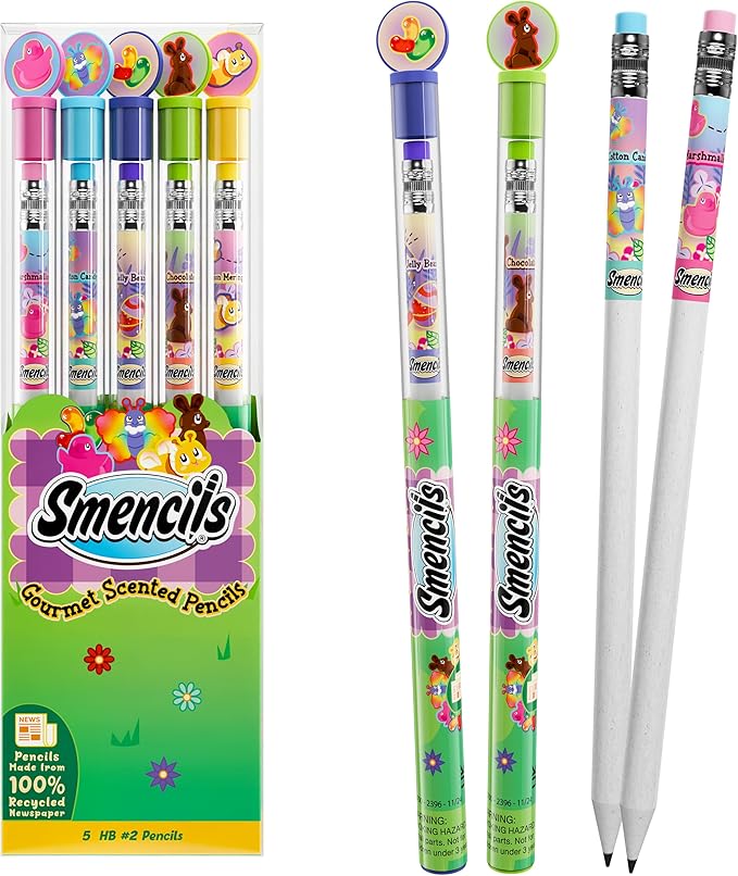 Spring Smencils (2 Pack) - HB #2 Patented Gourmet Scented Pencils, 5 Count, Gifts for Kids, School Supplies, Classroom Rewards, Easter day