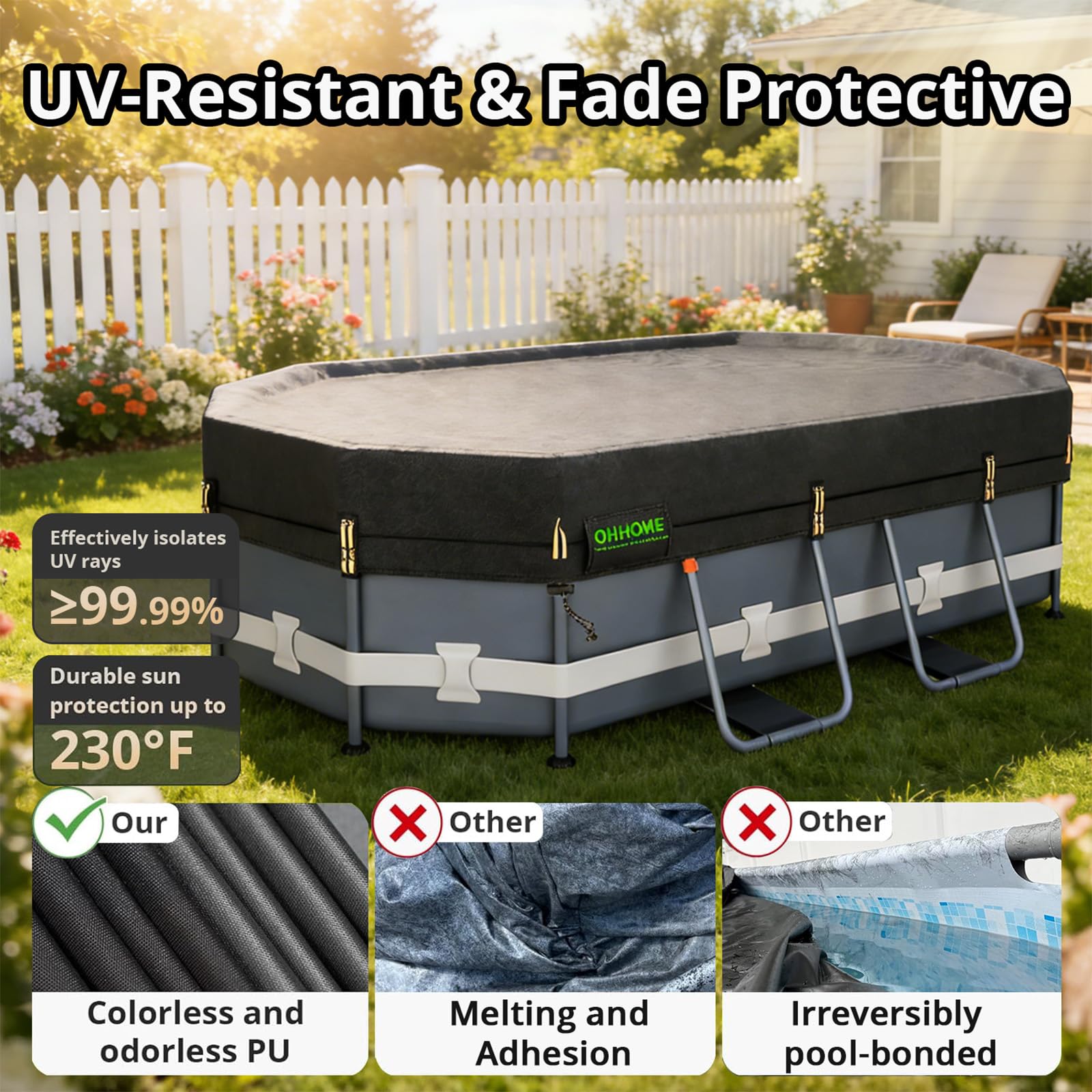 QH.HOME 550D 8.2x14 Ft Oval Pool Cover [Upgraded Tear Resistant&Quadruple Windpoof] wth Pre-Installed Patented Winch and Rope, Pool Covers for Above Ground Pools Oval-Snug Fit & Waterproof Protection