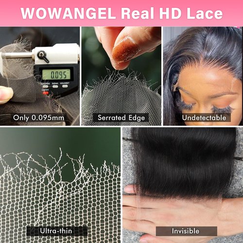 WOWANGEL 2x6 0.095mm Ultra-Thin Skinlike Real HD Lace Frontal & Closure,Body Wave Natural Hairstyles,Pre-Plucked Invisible Hairline,Unprocessed Virgin Human Hair,Invisible Knots HD Lace,20inch