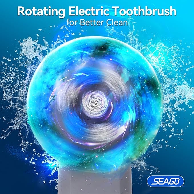 SEAGO Rotating Electric Toothbrush with 8 Round Brush Heads, with 5 Cleaning Modes, Sonic Technology Whitening Teeth in 14 Days, for Adult and Kids，SG-2603 (Black)