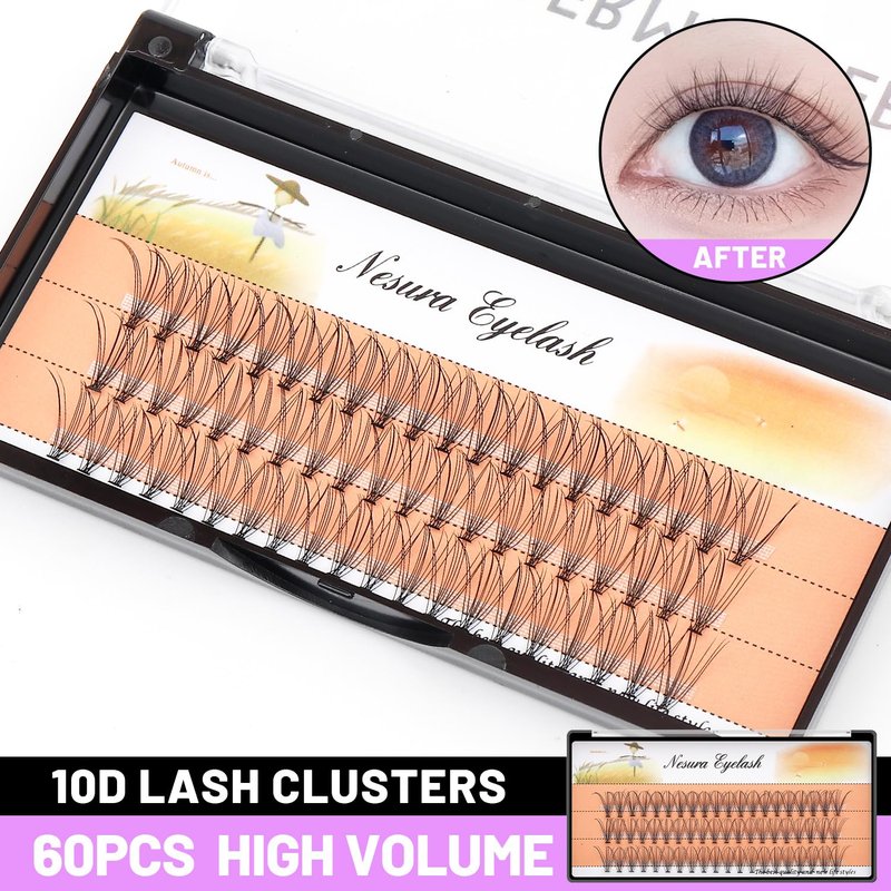 BODERMINCER 10 Root 60pcs 8-10-12-14-16mm Mixed Black Handmade False Eyelashes Natural Long Individual Eyelashes Extension Fake Lashes Makeup Beauty Cosmetic (5 PACKS-11MM)