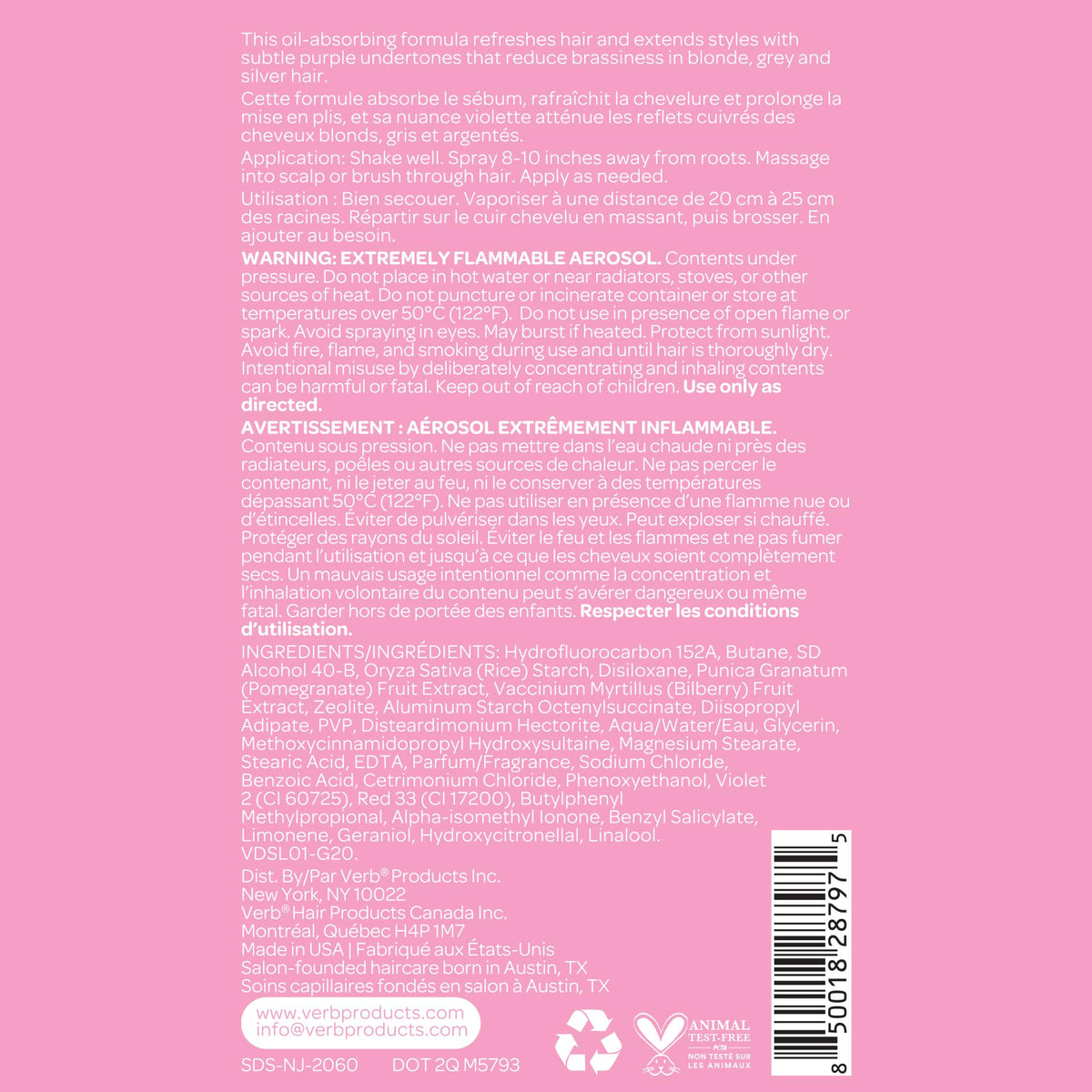 VERB Dry Shampoo Light, 5 oz - Refresh, Absorb Oils + Extends Styles - Refreshing Dry Shampoo Spray for Light Tones - Vegan, No Parabens or Harmful Sulfates