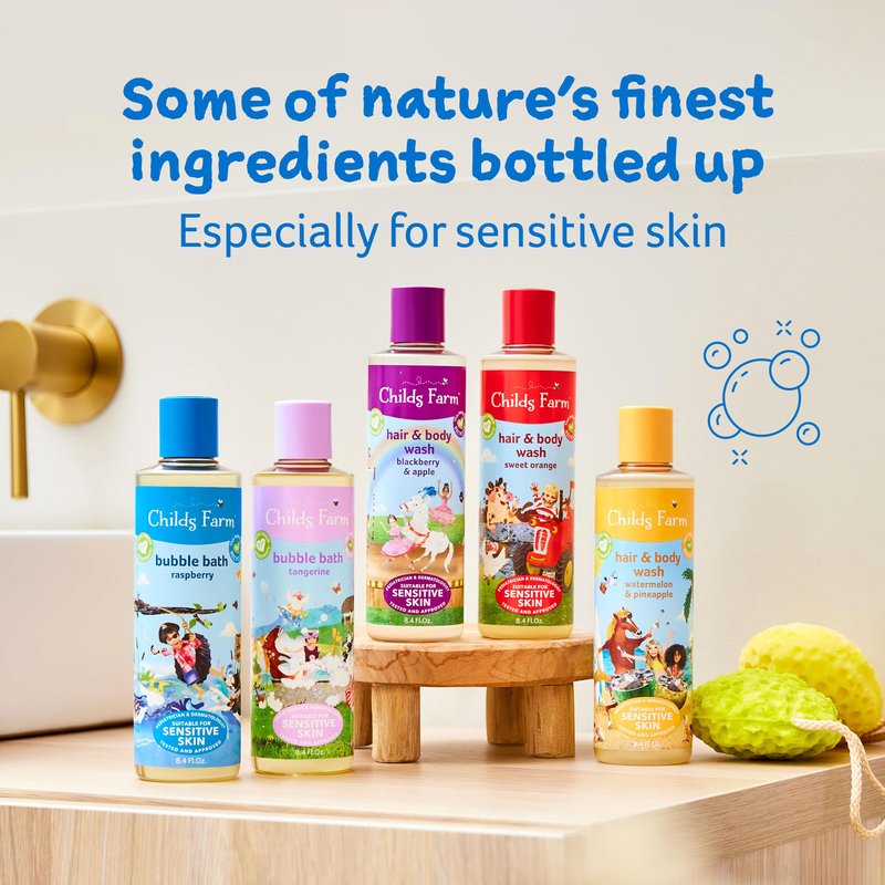 Childs Farm, Kids Bubble Bath for Dry, Sensitive Skin, Organic Tangerine, Gently Cleanses & Soothes, Vegan, Cruelty-Free, 8.4 fl oz