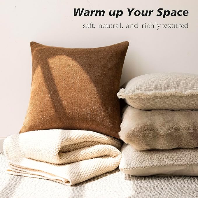 Foindtower Pack of 2 Soft Textured Throw Decorative Pillow Covers Lumbar Accent Solid Cushion Cover Cozy Farmhouse Pillow Case with Zippe for Couch Sofa Bed Living Room 12x20 Inch, Bronze