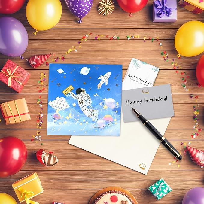 GREETING ART Happy Birthday Pop Up Card,Spaceman Birthday Pop Up Card,Astronaut Birthday Card,Kids &Adults Pop Up Birthday Card