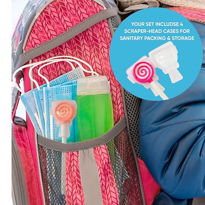 Kids Tongue Scraper or Cleaner Set – BPA-Free Plastic Dental Scrapers Helps Freshen Bad Breath, Remove Gunk – Multicolored with Easy-to-Grasp Handles and Brush Covers by 55Dental, Ages 2+ (Green)