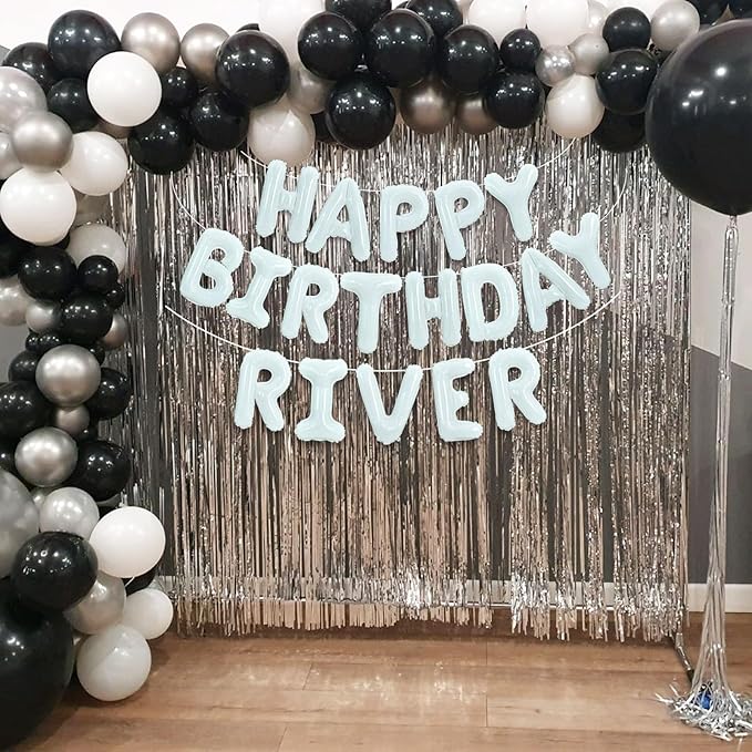 TONIFUL 65 Pcs 16 Inch White Happy Birthday Balloons and 2 Sets A-Z Foil Letters Balloons DIY Personalized Phrase Banner for Birthday Celebration Halloween Thanksgiving Christmas Party Decorations
