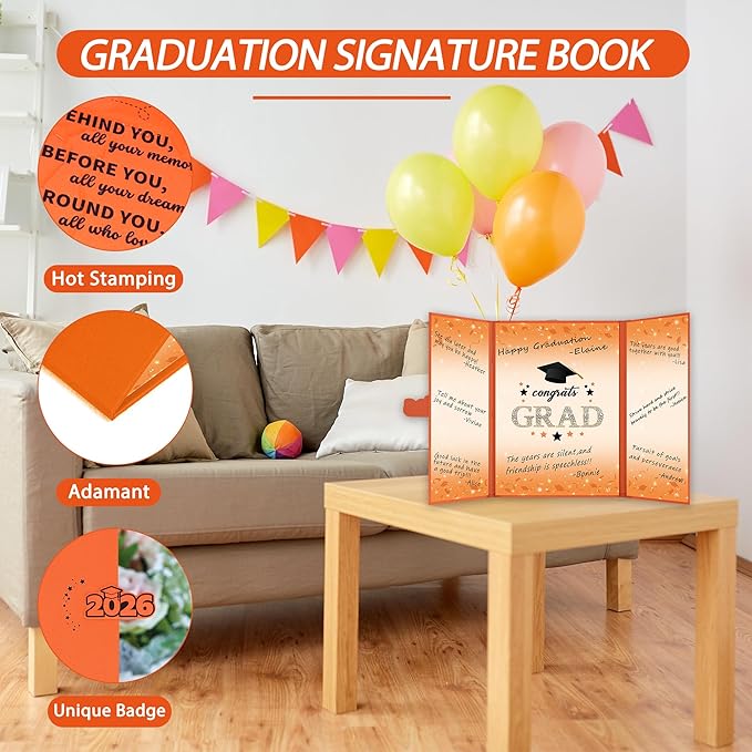 Vlipoeasn 2026 Graduation Guest Book Alternative, Orange Class of 2026 Graduation Party Decorations, Graduation Signature Book for 2026 College High School, Unique Graduation Gifts for Friends